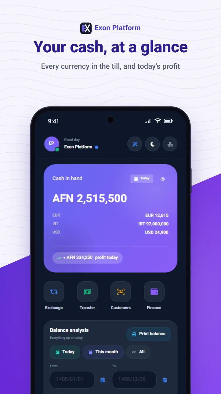 Exon Platform: your cash at a glance