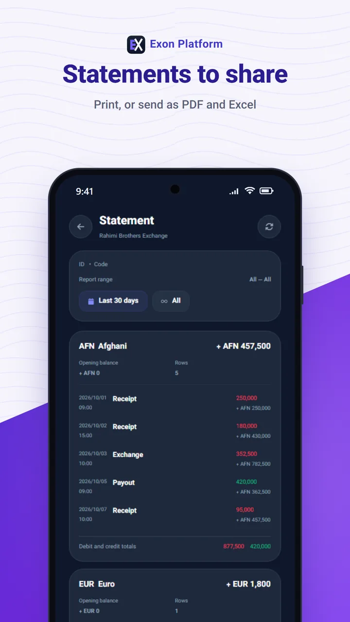 Exon Platform: statements to share